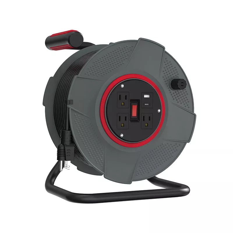 3 outlets Usb Plastic Cord Reel 100ft