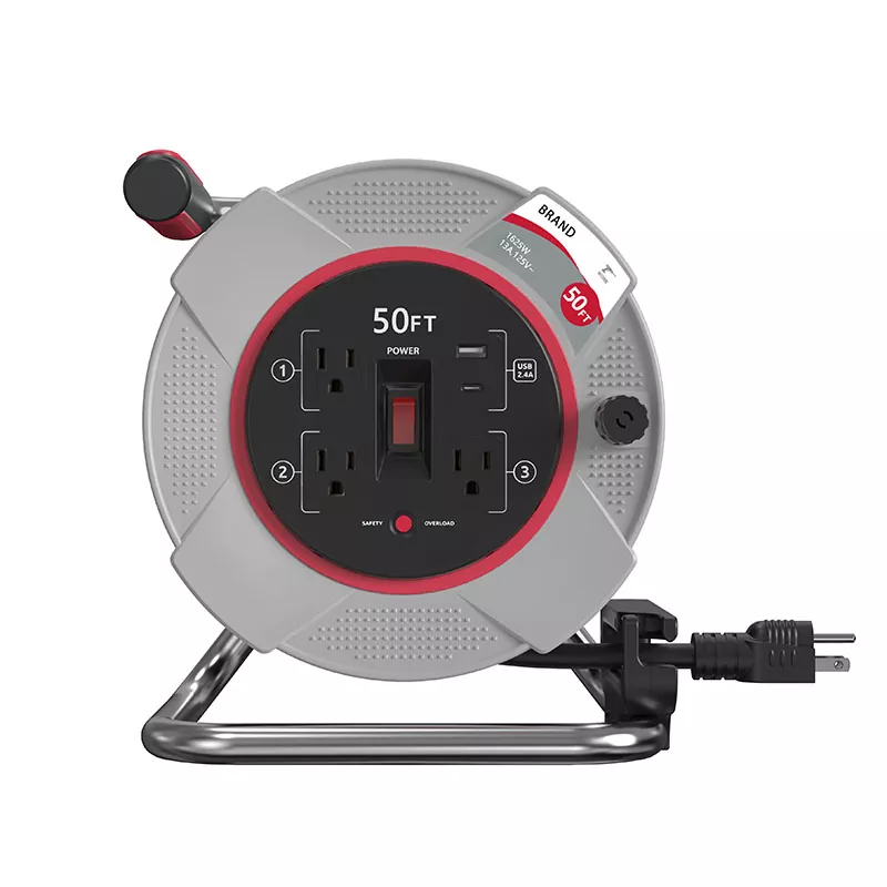3 Outlets Usb2.4a Plastic Cord Reel 50ft With Overload Protection 3 Outlets Usb2.4a Plastic Cord Reel 50ft With Overload Protection